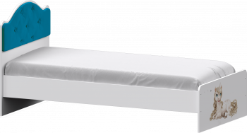 Кровать Каспер с мягкой спинкой и фотопечатью (800х1900)  Белый/Бирюза в Половинном - polovinnoe.mebel54.com | фото