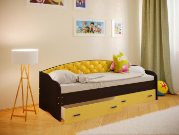 Кровать Софа-7 с мягкой спинкой (800х1900) Венге/Желтый в Половинном - polovinnoe.mebel54.com | фото
