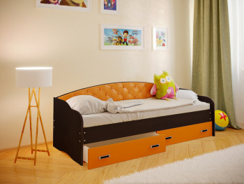 Кровать Софа-8 с мягкой спинкой (900х1900) Венге/Оранжевый в Половинном - polovinnoe.mebel54.com | фото