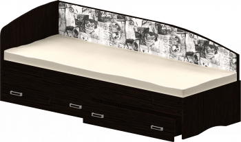 Кровать Софа-9 с мягкой спинкой с рисунком Милана (900х1900) Венге в Половинном - polovinnoe.mebel54.com | фото