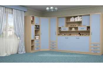 Шкаф-кровать детская в синих тонах в Половинном - polovinnoe.mebel54.com | фото