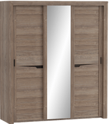 Шкаф трехдверный Соренто с раздвижными дверями Дуб стирлинг/Кофе структурный матовый в Половинном - polovinnoe.mebel54.com | фото
